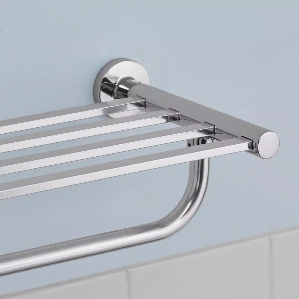Glacier Bay Modern 21 in. Wall Mount Towel Rack with Shelf and Bar in Chrome
