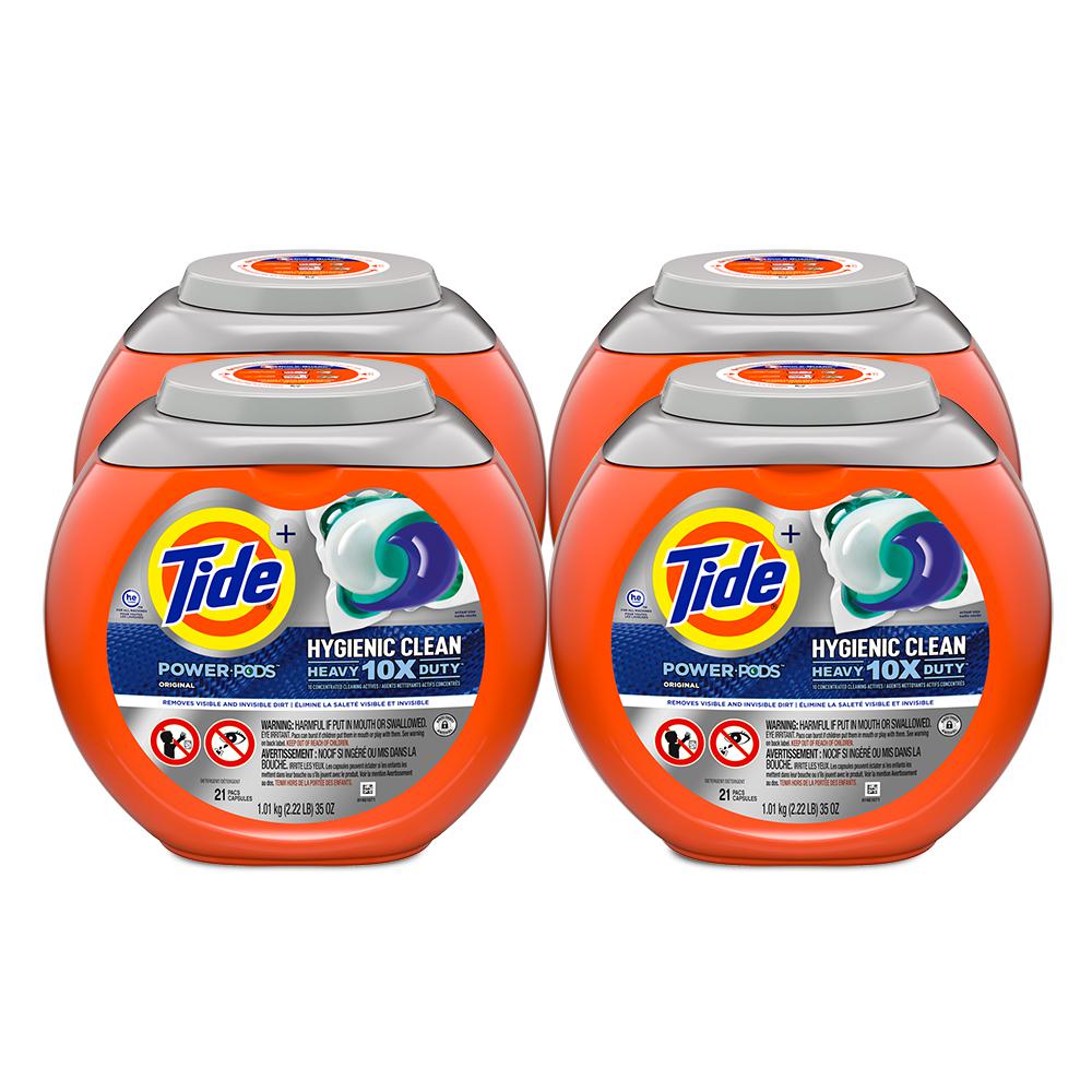 Tide Heavy Duty 10X Hygienic Clean Power Pods Laundry Detergent, Original Scent, 21-Count (4-Pack)