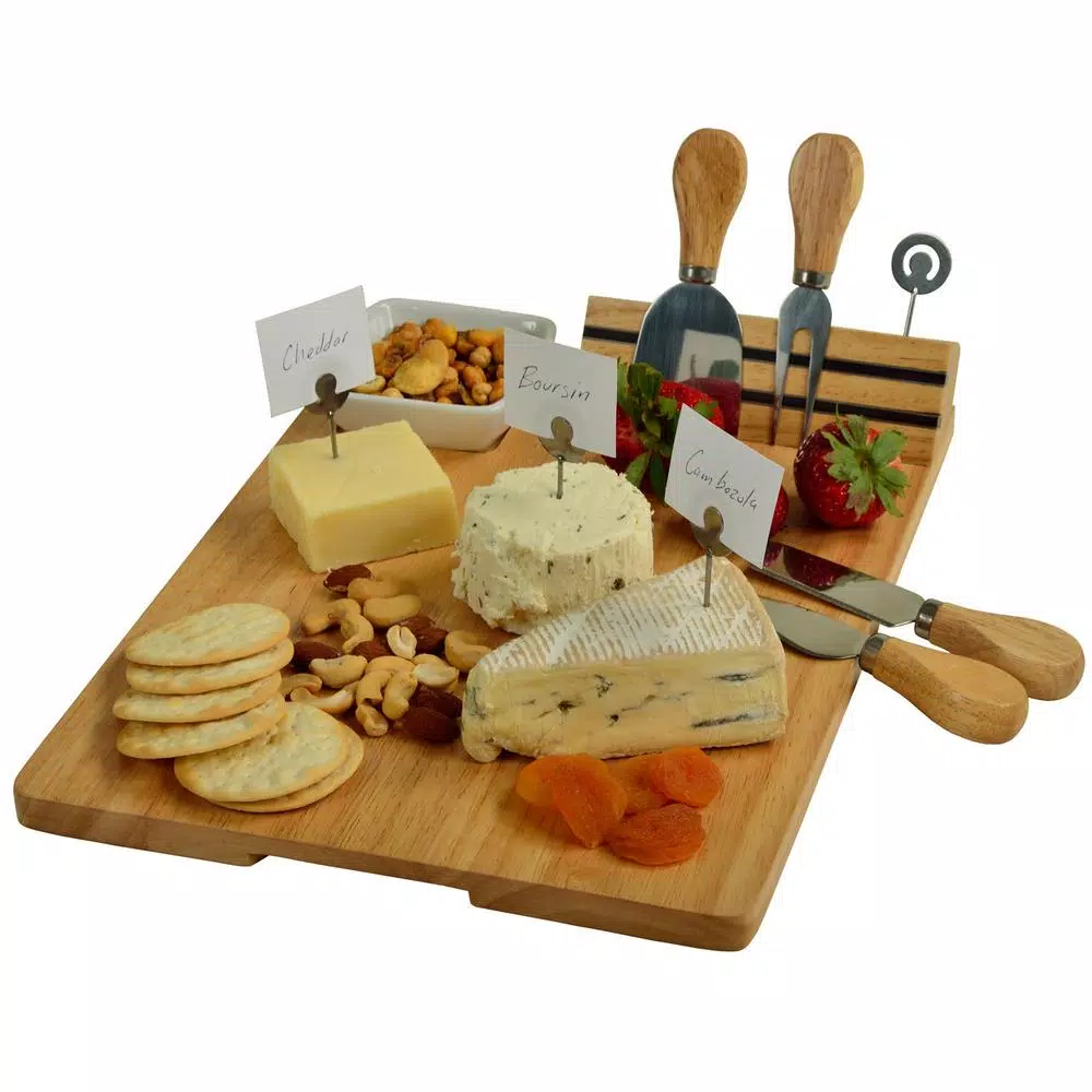 Unbranded Picnic at Ascot Windsor Hardwood Cheese Board Set with Ceramic Bowl, 4 Tools, and Markers