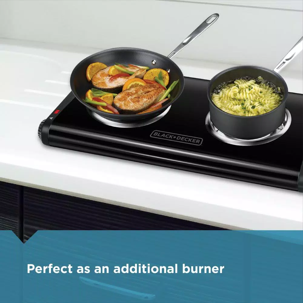 BLACK+DECKER 2-Burner 12 in. Black Hot Plate with Dual Temperature Controls