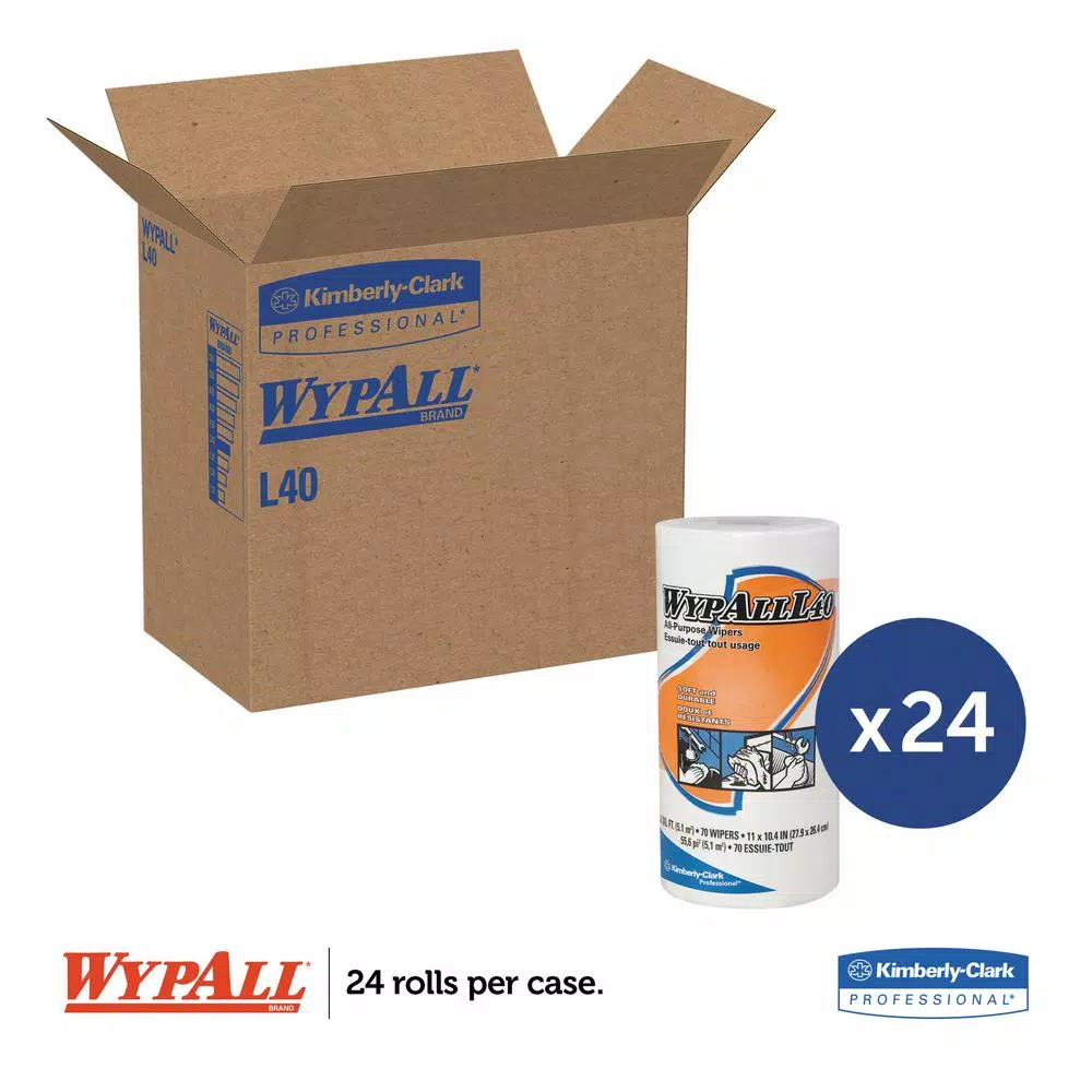 WypAll L40 White Perforated Wipes, Small Roll, 70-Count (Case of 24)