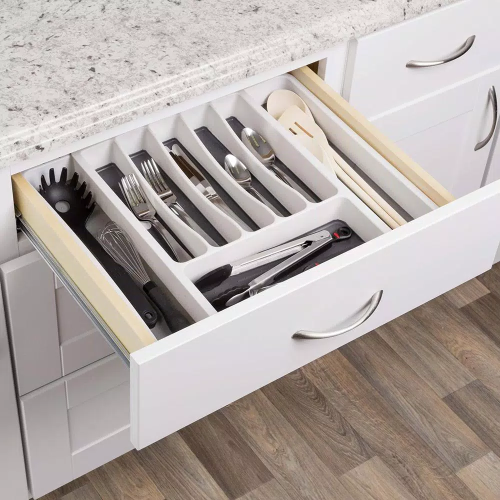 Real Solutions for Real Life Expandable White Plastic Utility Drawer Organizer Tray with 8 Compartments