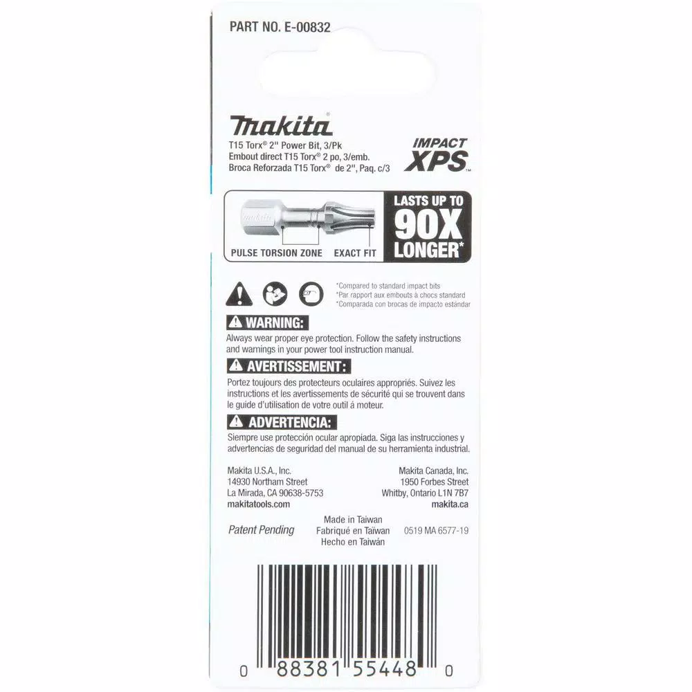 Makita ImpactXPS T15 Torx 2 in. Power Bits, 3-Pack