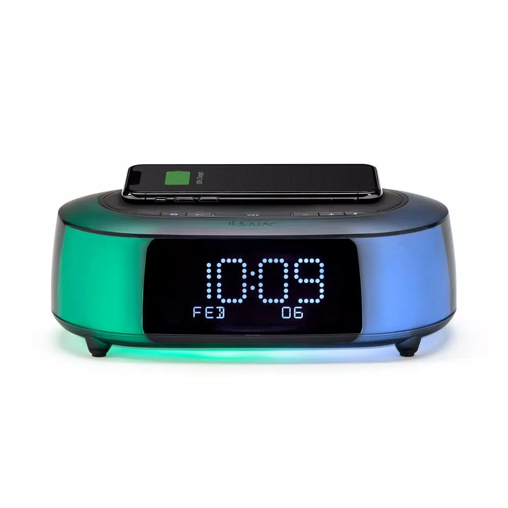 iHome TIMEBOOST GLOW Color Changing Bluetooth Alarm Clock Speaker with Qi Wireless Charging