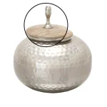 LITTON LANE 12 in. Silver Dimpled Iron Urn-Type Round Jar with Oak Brown Wood Lid thumbnail 3
