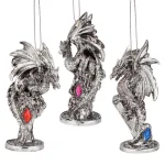 Design Toscano Three Dragons of the Amesbury Holiday Gemstone Ornament Set, 3-Piece Silver Resin thumbnail 1