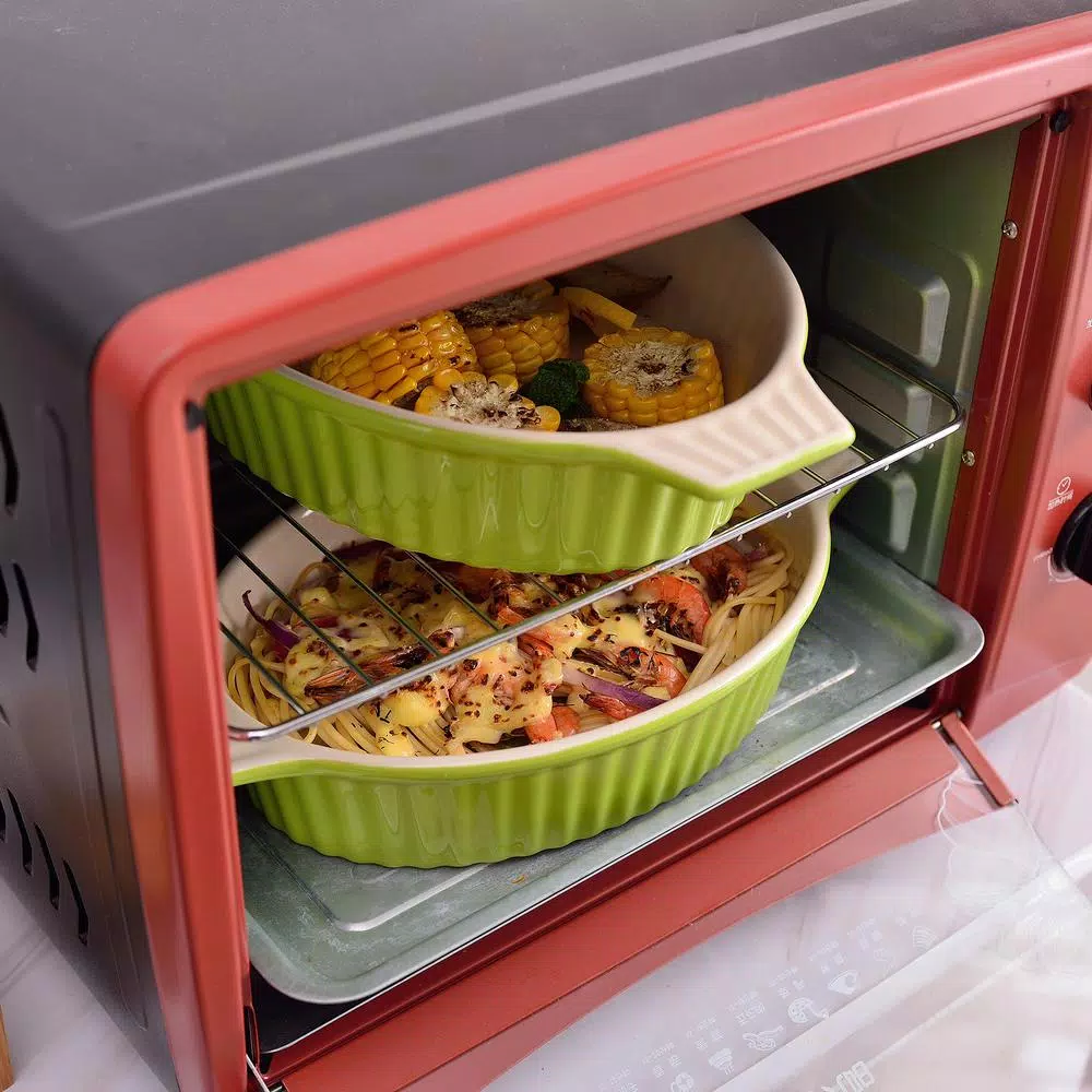 MALACASA 2-Piece Oval Green Porcelain Bakeware Set, 12.75 in. and 14.5 in. Ceramic Baking Pans