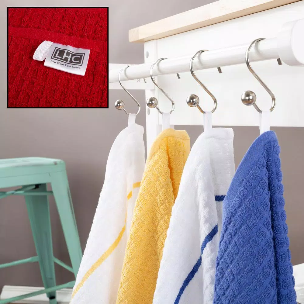 Lavish Home 8-Piece Waffle Weave Cotton Kitchen Towel Set, Multi-Color Striped and Solid