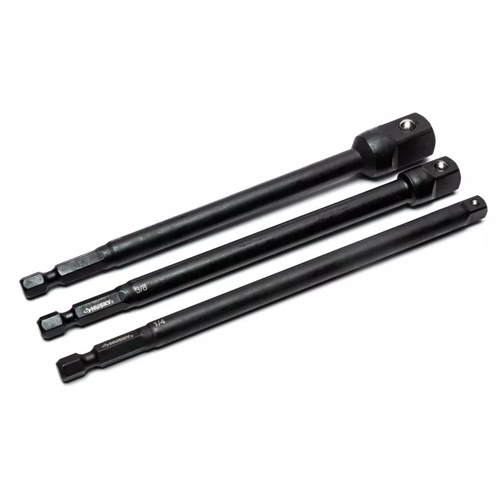 Husky 3-Piece Impact Socket Adapter Set, 1/4 in. Hex Shank to 1/4 in., 3/8 in., and 1/2 in. Drives