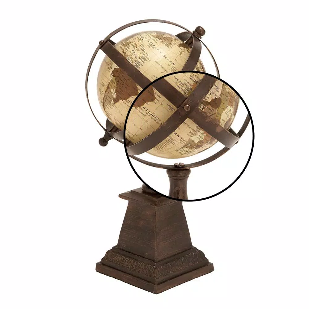 LITTON LANE Nautical Decorative Globe with Aluminum Axis-Banded Frame and Brown Wood Finish Stand