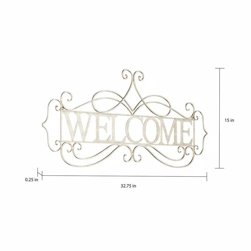 Lavish Home Welcome Decorative Rustic Metal Cutout Wall Sign, Distressed White