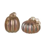 Glitzhome Blue and Gold Glittery Glass Pumpkin Set of 2 - Handmade Indoor Tabletop Decor thumbnail 1