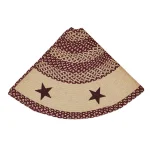 VHC Brands 48 in. Burgundy and Tan Jute Star Stenciled Tree Skirt - Primitive Country Decor thumbnail 2