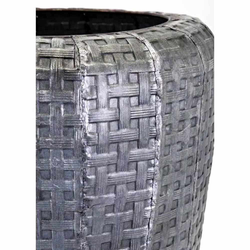 IMAX Jones Gray Oversized Floor Vase - Rustic Galvanized Metal Basket Weave Amphora