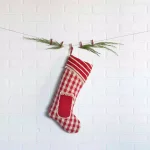 VHC Brands 20 in. Gretchen Cherry Red and Cream Check Cotton Farmhouse Christmas Stocking thumbnail 3
