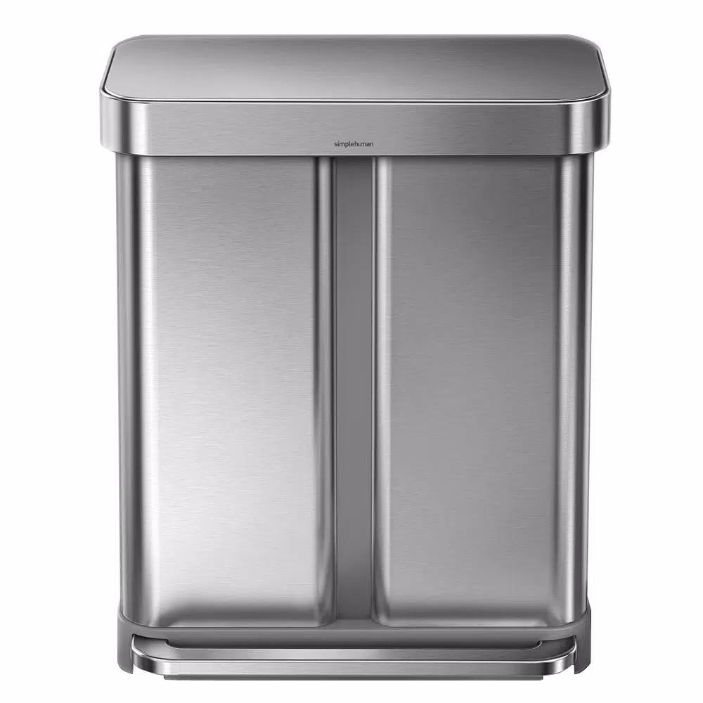 simplehuman 15 Gallon Dual Compartment Stainless Steel Step Trash Can and Recycling Bin