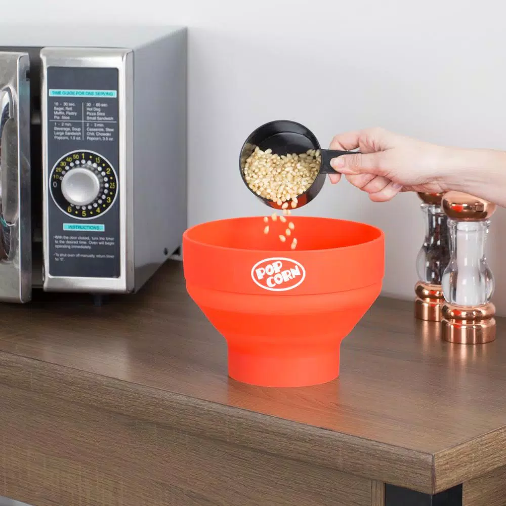 Chef Buddy Red Silicone Microwave Popcorn Popper Bowl, 80 oz Collapsible Design