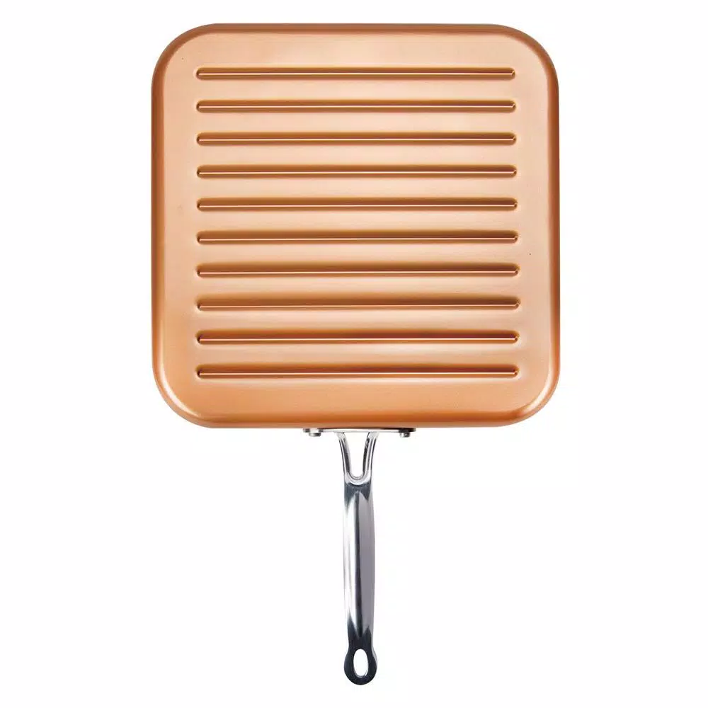 MasterPan Original Copper Pan 11 in. Square Aluminum Nonstick Copper-Infused Grill Pan