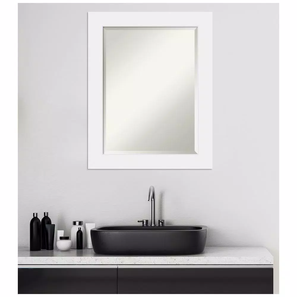 Amanti Art Corvino 23 in. W x 29 in. H Rectangular Beveled Edge Bathroom Vanity Mirror, Satin White Wood Frame
