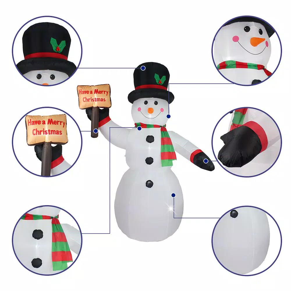 JOYDECOR 8 ft. Pre-Lit LED Snowman Christmas Inflatable with Board for Outdoor Holiday Decor