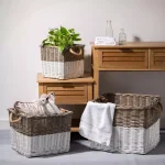 Glitzhome Natural White Square Wicker Willow Baskets, Set of 3 with Rope Handles thumbnail 8