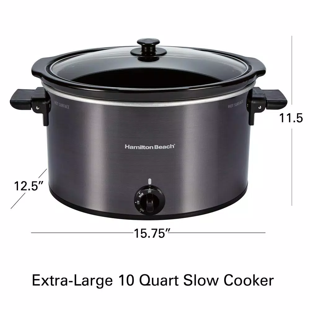 Hamilton Beach 10 Quart Slow Cooker with Folding Handles, Black