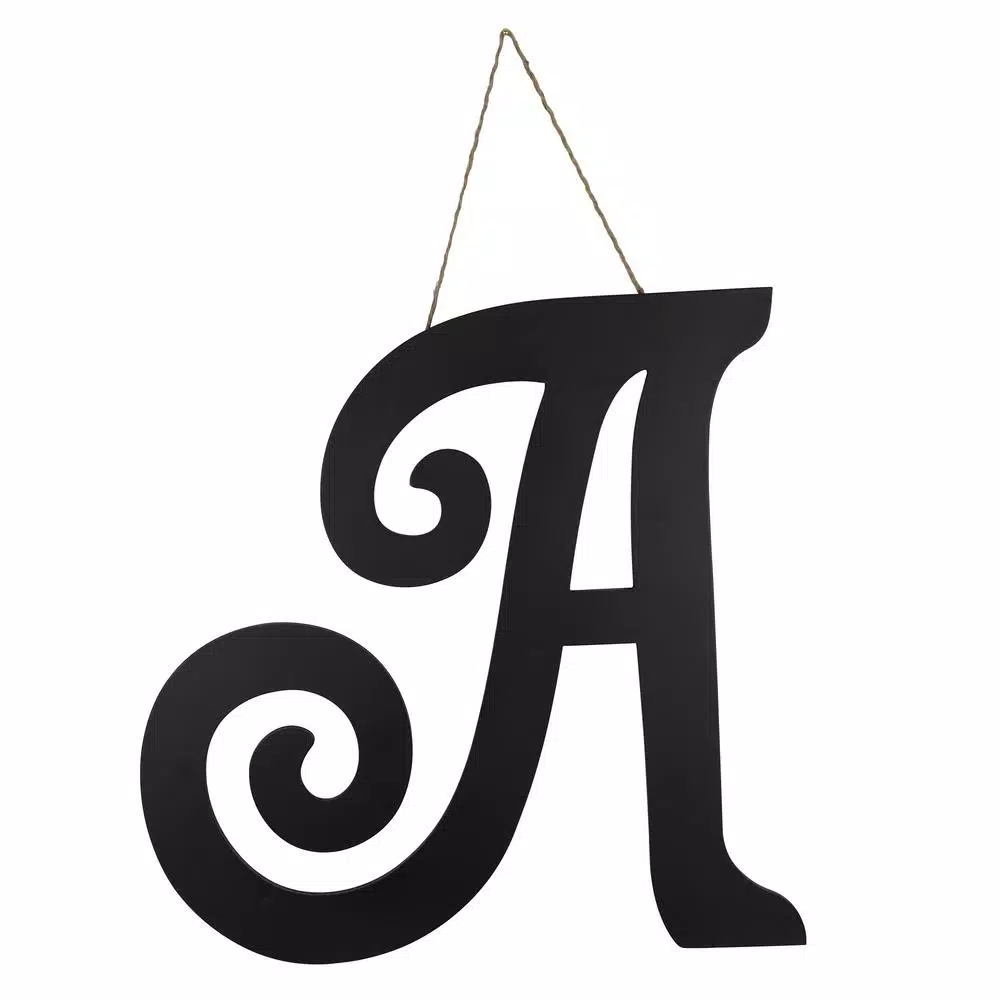 Decor Therapy 20 in. Black Script Letter A Matte MDF Wall Decor