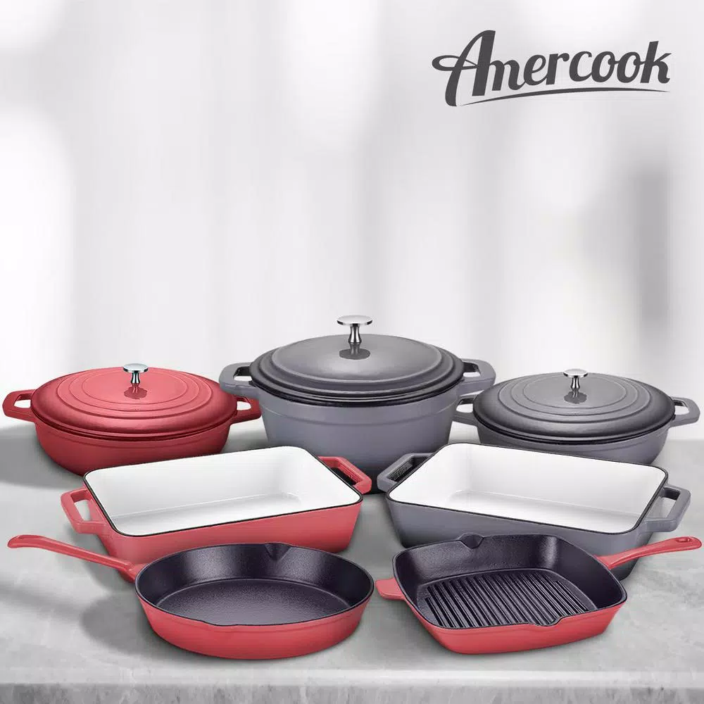 AMERCOOK LA PLURIEL 11.8 in. Enameled Cast Iron Roasting Pan, Gray
