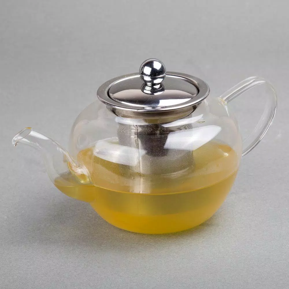 Creative Home 20 oz Borosilicate Glass Teapot with Stainless Steel Removable Lid and Infuser Basket