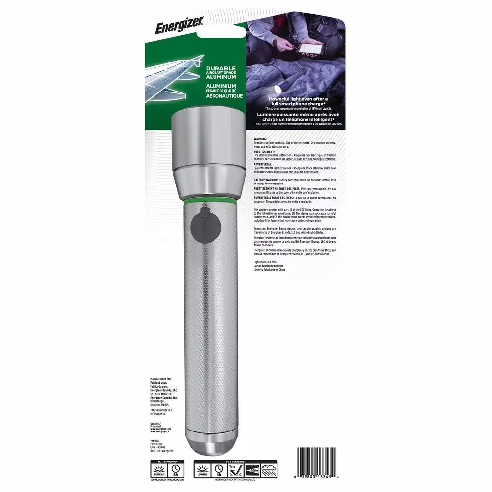 Energizer Vision HD Metal Rechargeable LED Flashlight, 1000 Lumens, USB Power Bank Function