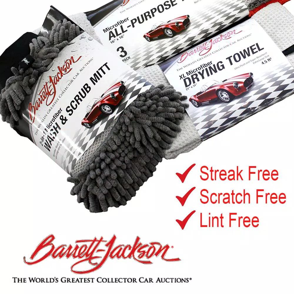 Barrett-Jackson Wash and Dry Car Care Kit with Microfiber Mitt and Towels