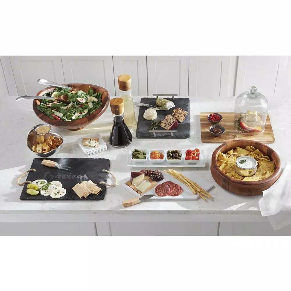 Cathy's Concepts Cravings Natural Edge Slate Serving Board with Hemp Handles and Soapstone Chalk