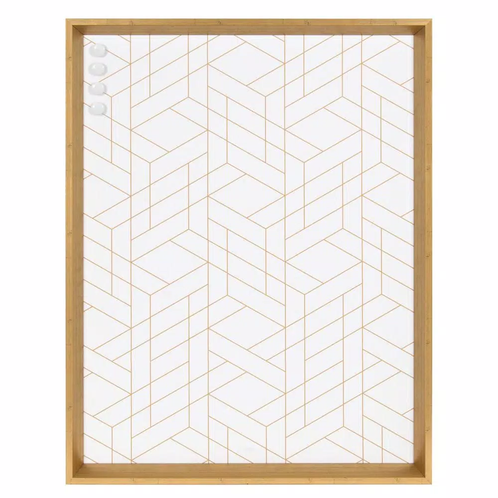 Kate and Laurel Calter Gold Geo Magnetic Memo Board - Gold and White Geometric Patterned Wall Organizer