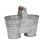 Stonebriar Collection Stonebriar 9 in. Antique Galvanized Double Bucket with Wood Handle thumbnail 2