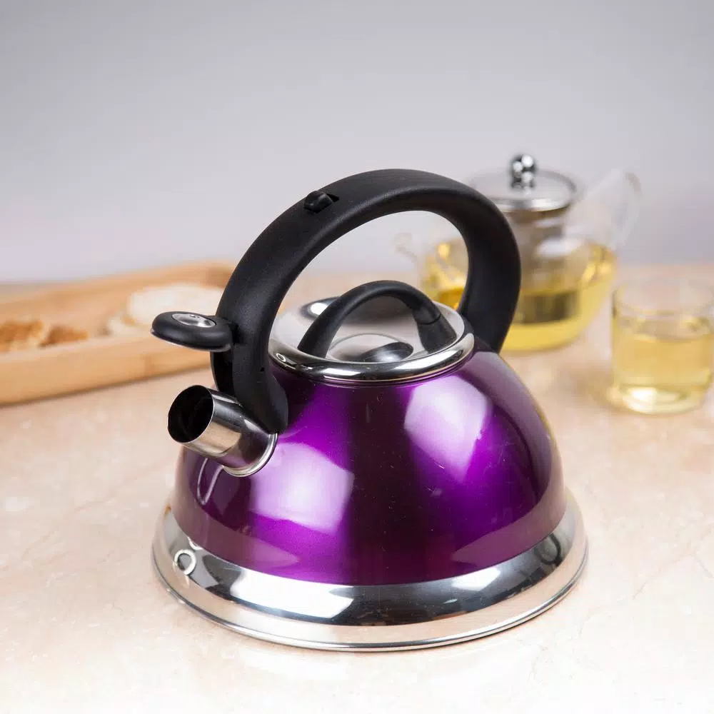 Creative Home Alexa 12-Cup Stainless Steel Whistling Tea Kettle with Aluminum Capsulated Bottom - Purple
