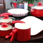 Oster San Jacinto 9-Piece Aluminum Nonstick Cookware Set, Red Speckle thumbnail 4