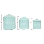 3R Studios 3-Piece Green Metal Kitchen Canister Set with Lids - Coffee, Tea, and Sugar Typography thumbnail 2