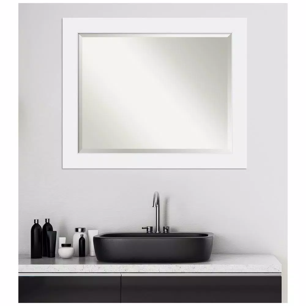 Amanti Art Corvino 33 in. W x 27 in. H Rectangular Beveled Edge Bathroom Vanity Mirror, Satin White