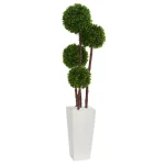 Nearly Natural 48 in. UV Resistant Artificial Boxwood Four Tier Topiary Tree in White Clay Planter thumbnail 1
