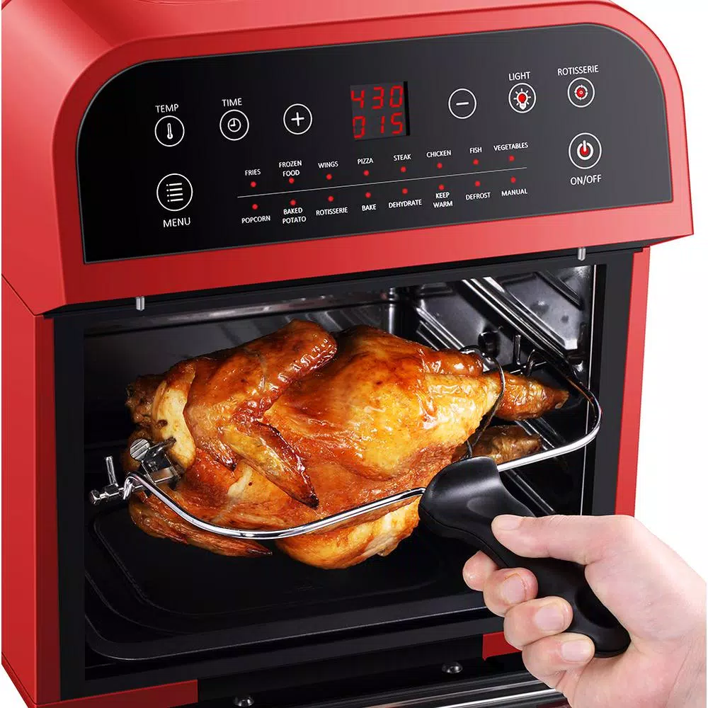 GoWISE USA 1600W Red Air Fryer Oven with Rotisserie, 12.7 Qt. Electric Programmable Countertop Oven