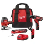 Milwaukee M12 12V Lithium-Ion Cordless 4-Tool Combo Kit with 2 1.5 Ah Batteries, Charger, and Tool Bag thumbnail 1