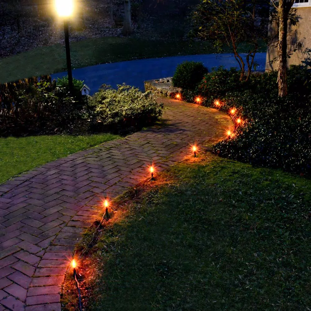 LUMABASE Flickering Orange Electric Pathway Lights, 10-Count Halloween Outdoor Decor