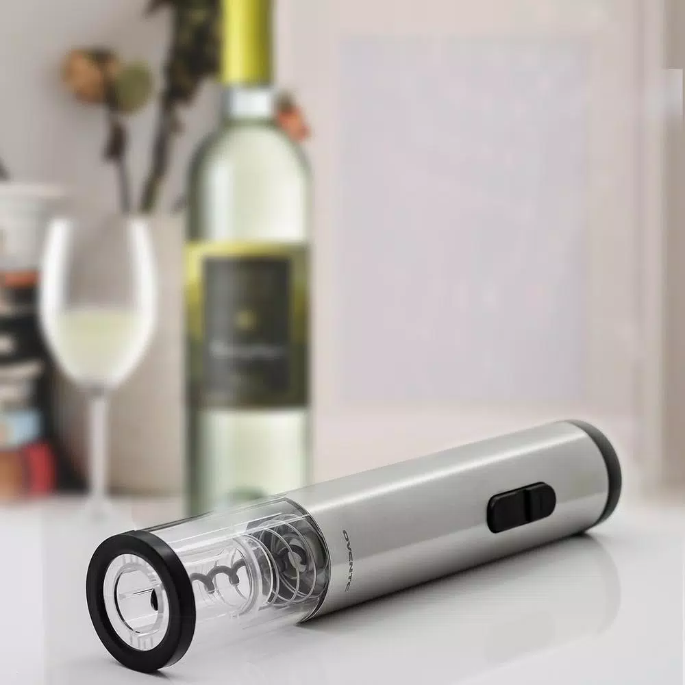Ovente Electric Wine Bottle Opener with Foil Cutter and LED Light, Stainless Steel, Silver