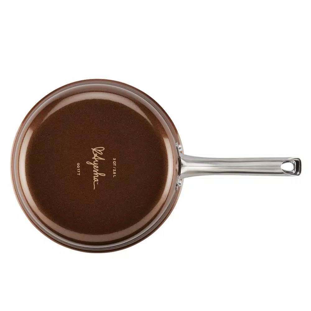 Ayesha Curry Home Collection 3 Qt. Aluminum Nonstick Saute Pan with Glass Lid, Brown Sugar