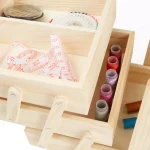 Mind Reader Wooden Sewing Kit Organizer Box for Needles, Thread, and Scissors, Brown thumbnail 5
