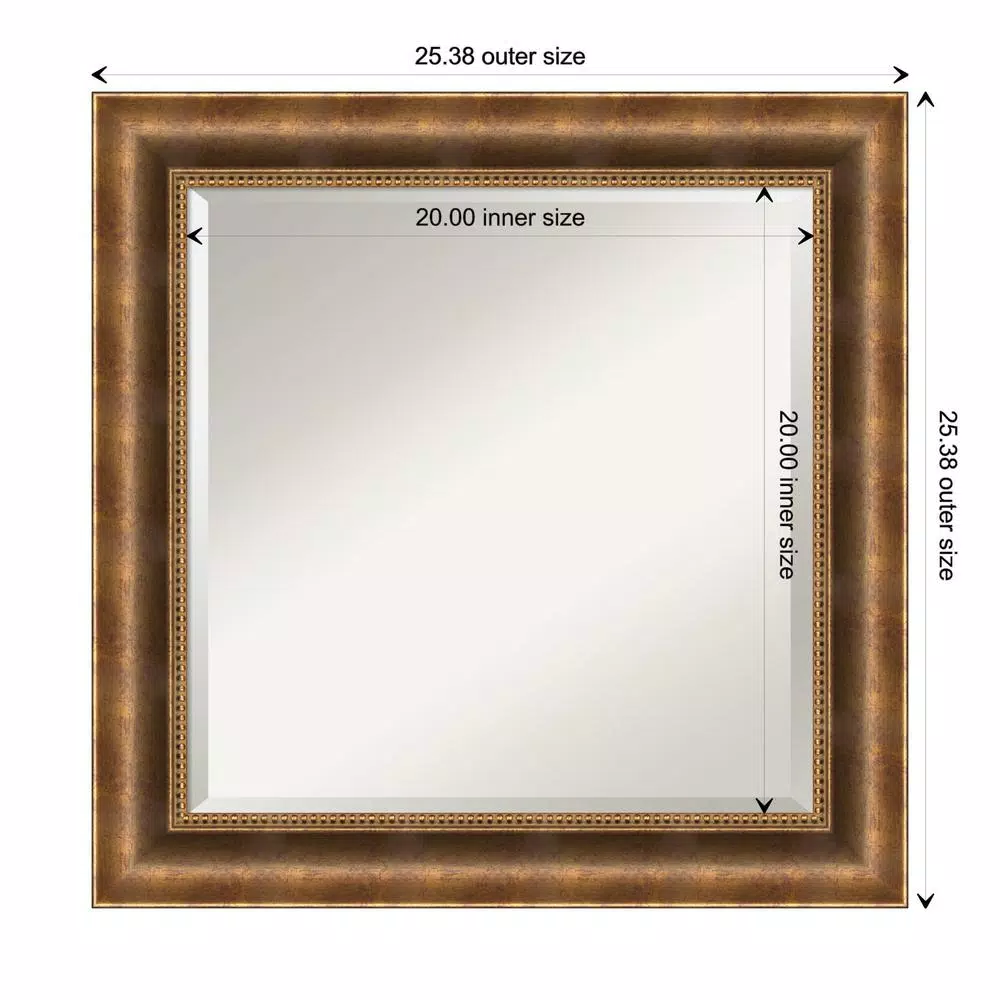 Amanti Art Manhattan Bronze 25.38 in. x 25.38 in. Square Wood Framed Bathroom Vanity Mirror