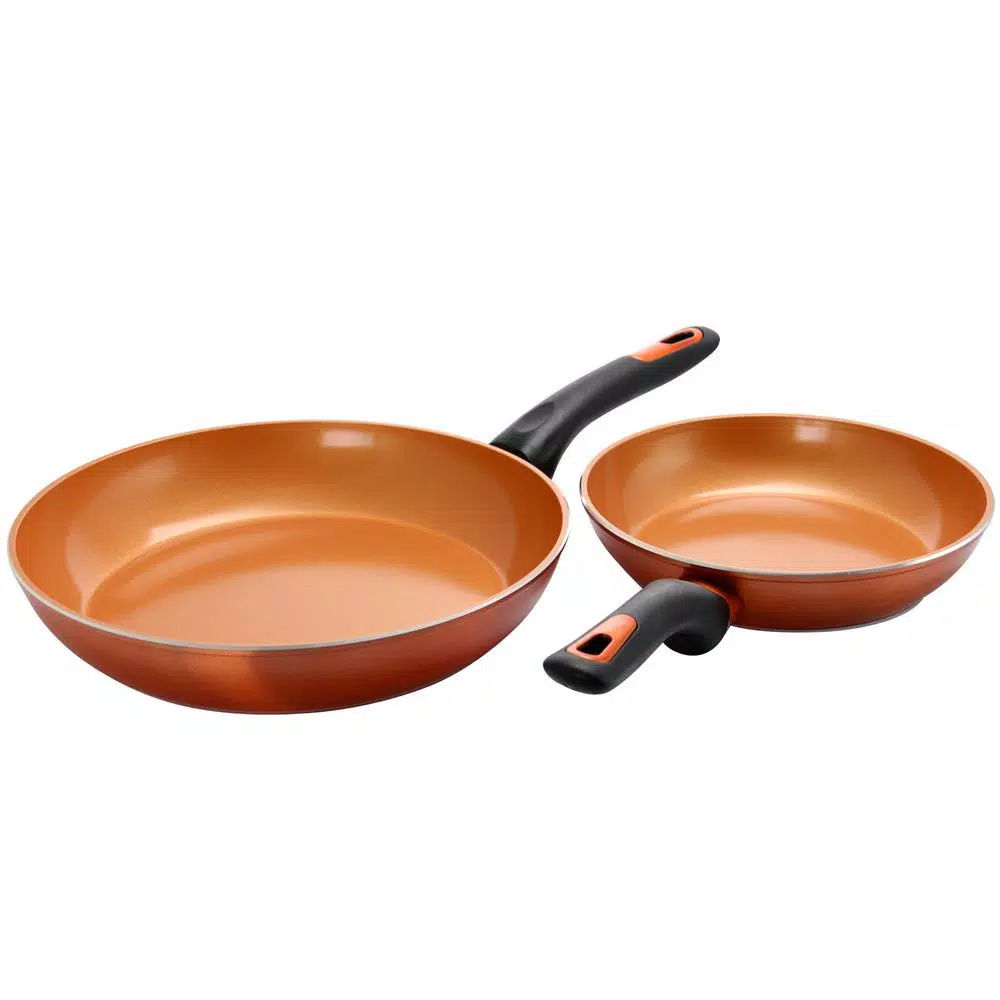 Gibson Home Hummington 2-Piece Aluminum Ceramic Nonstick Frying Pan Set, Metallic Copper