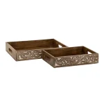LITTON LANE Walnut Brown Vine and Leaf Decorative Wooden Trays, Set of 2 thumbnail 1