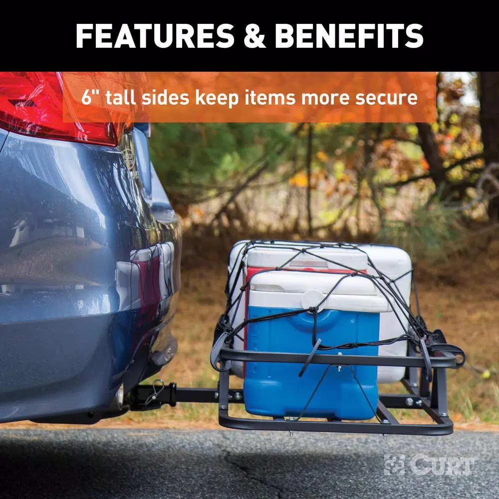 CURT 48 in. x 20 in. Steel Basket Style Hitch Cargo Carrier, 500 lb. Capacity, 2 in. Receiver with Adapter