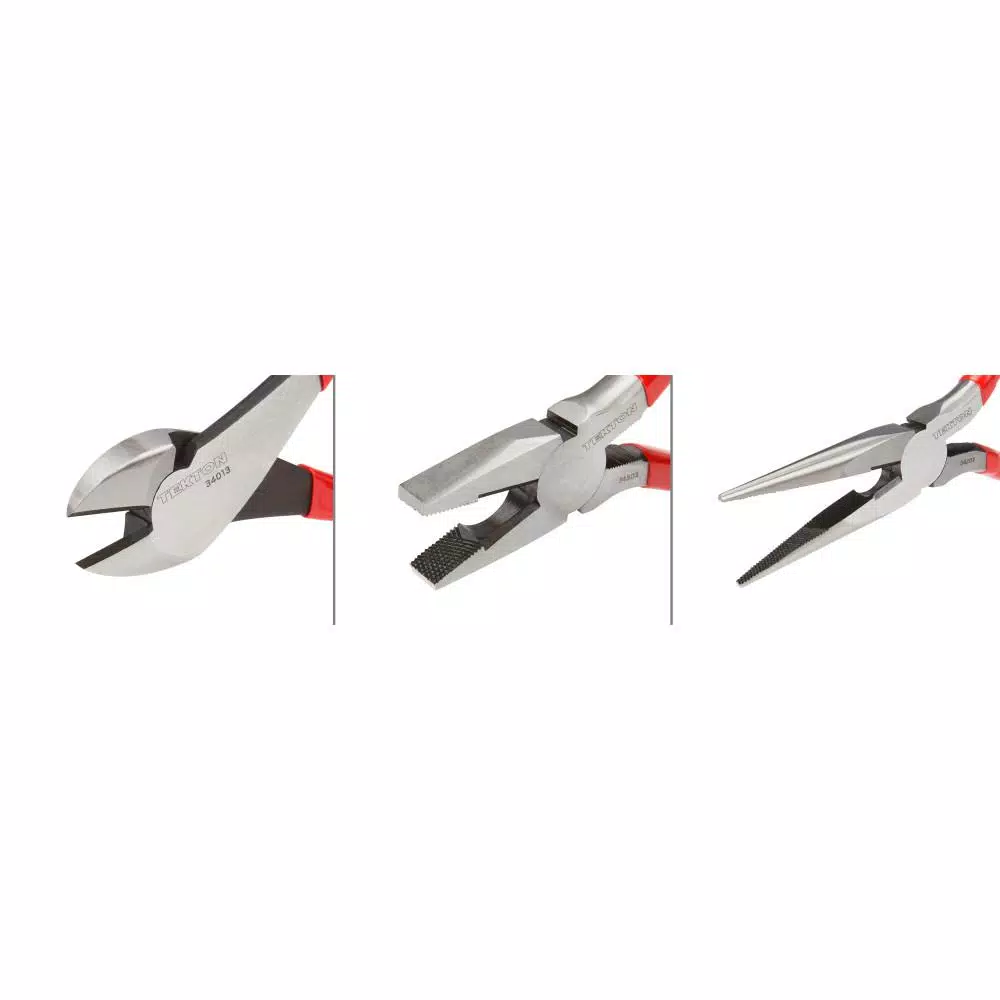 TEKTON 3-Piece Plier Set: Diagonal Cutting, Lineman's, and Long Nose Pliers